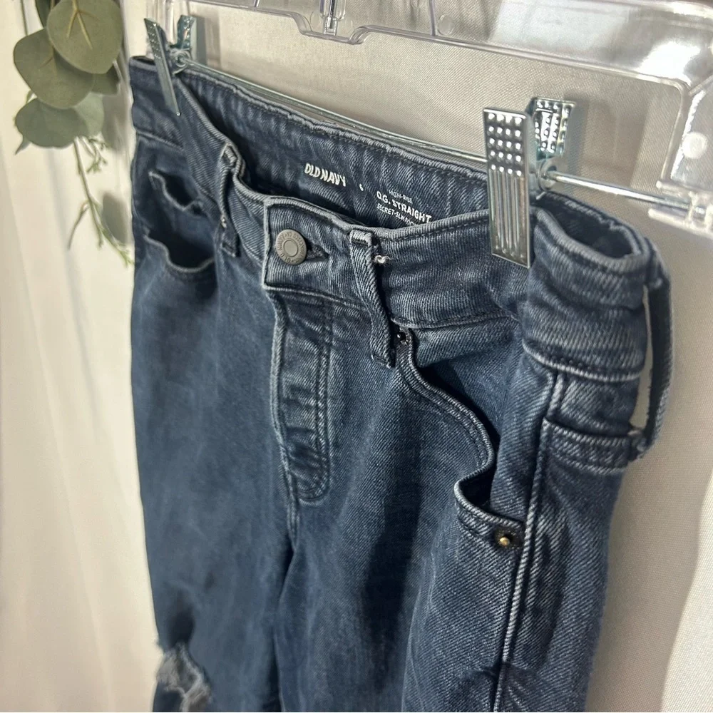 Old Navy | High Rise O.G. Straight Dark Wash Distressed Jeans Women’s Size 6 - Picture 4 of 13